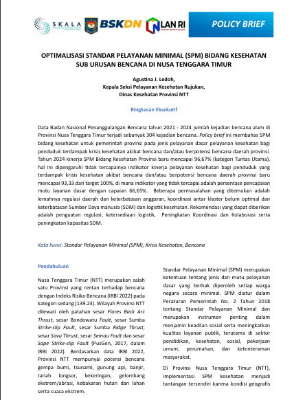 OPTIMALISASI STANDAR PELAYANAN MINIMAL (SPM) BIDANG KESEHATAN   SUB URUSAN BENCANA DI NUSA TENGGARA TIMUR